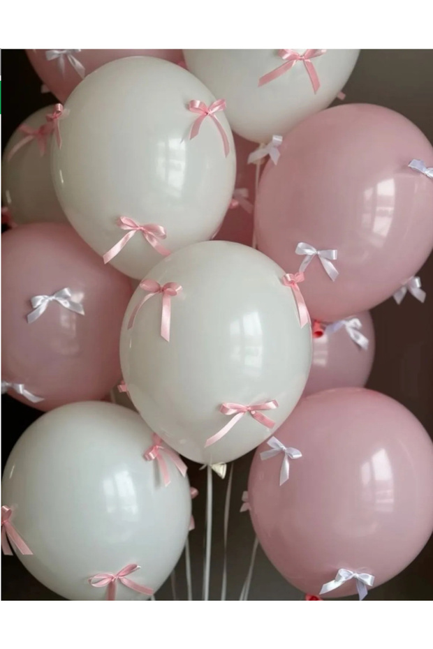 Pink and White Balloon Bundle with Pink and White Bow 12 Pcs