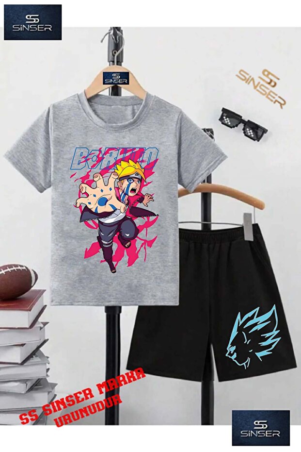 Kids Unisex “Anime Boruto Children“ Custom Printed Crew Neck T-Shirt - Shorts Set