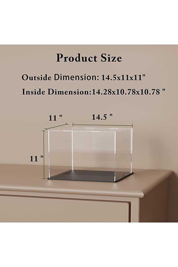 Acrylic Display Case, Large Display Acrylic Box, Clear Display Cases with Black Base 14.5x11x11 Inch - 2