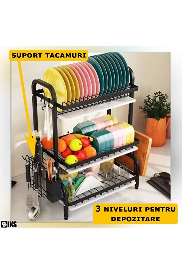 Dish Drainer, Multifunctional Dish Drying Rack, Three-Layer Stackable Storage Organizer - 5
