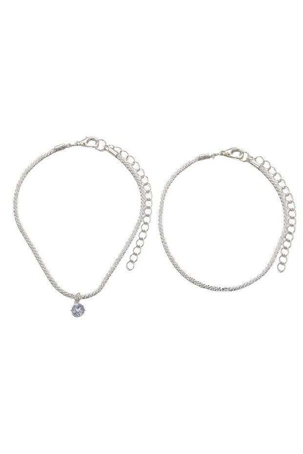 Elegant Silver Crystal Anklet 2-Piece Sparkling Zircon Set