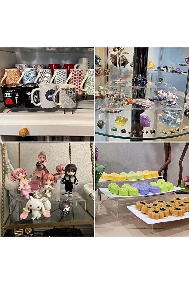 4Pcs Acrylic Risers, Clear Rectangular Tiered Display Stand, Tabletop Display Riser Shelf - 4