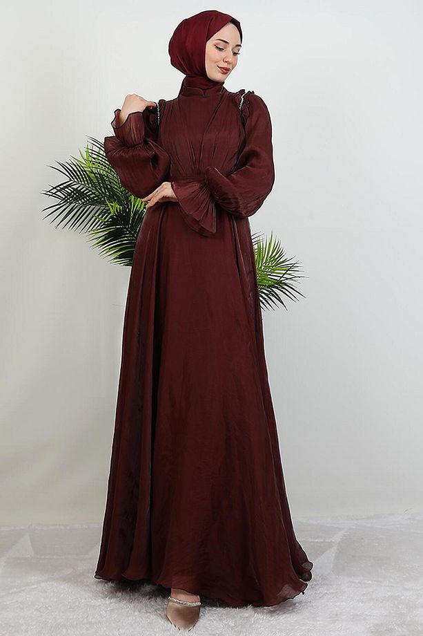 Mısra Tesettür Elbise Gül Kahve - 5
