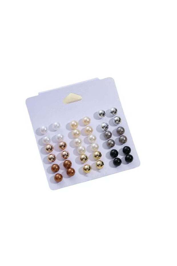 18-Pair Pearl & Metallic Stud Earrings Set Multi-Color