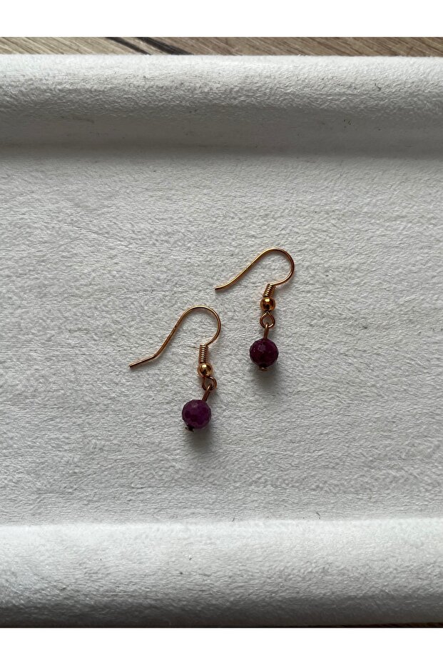 Ruby Stone Copper Dangle Earrings Handmade - 1