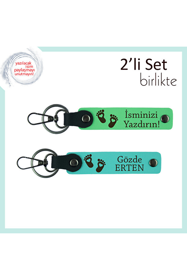 Name Writable Set, F Green-Turquoise, Suitable Gift for Baby Girl, Heart Foot Pattern Keychain