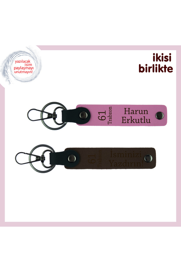 Name Written, Pink-Dark Brown, Stylish Keychain with Patriotic Connection to Father, Personal Leather Set with 61 Written