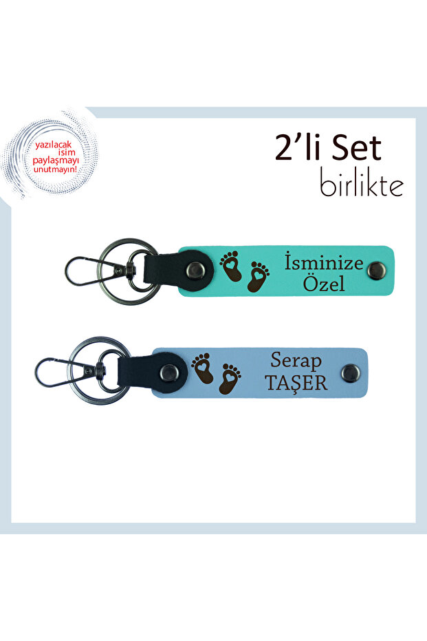 Stylish Gift for First Birth, Heart-Shaped Foot Themed Keychain, Turquoise-Sky Blue