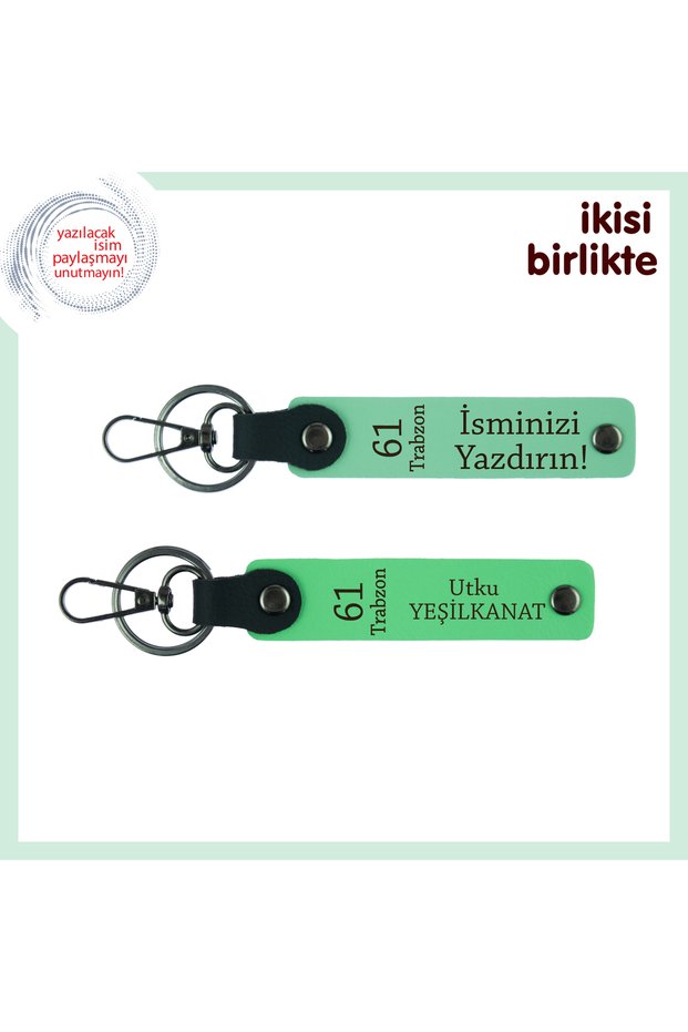 61 Trabzon Themed Keychain for Babaya, Light Green-Pistachio Green, a Touch of Affection for His Hometown