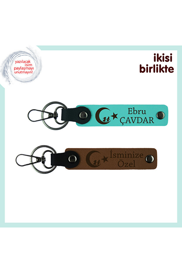 Gift Symbolizing Your Love – Child and Crescent Star Themed Keychain Set, Turquoise-Brown