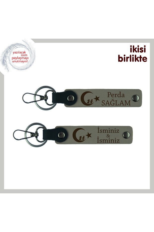 Surprise on the Holiday Visit – Child and Crescent Star Name Written Keychain Gift, Ash Gray-Ash Gray