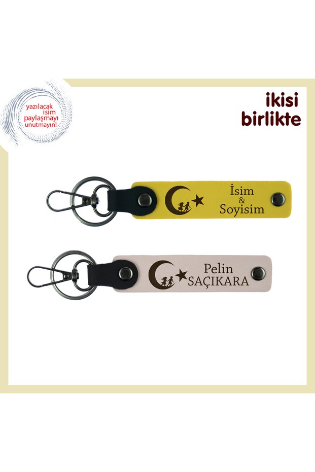 Set, Yellow-Powder, Homeland and Love Together – Child and Ayyıldız Patterned Personal Keychain for Lover