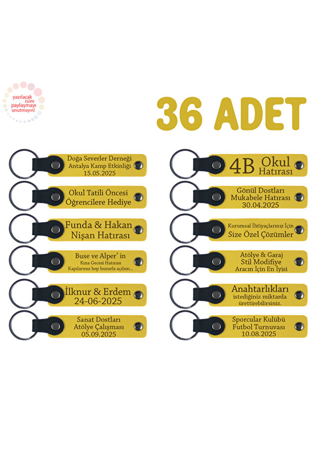 Set of 36, Leather Souvenir Keychain with Personal Message, Yellow, to All Actors from Drama Instructor