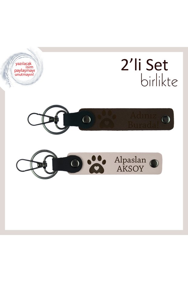 A Gift That Will Instill Your Child with Animal Love, Paw Heart Leather Keychain, Dark Brown-Powder