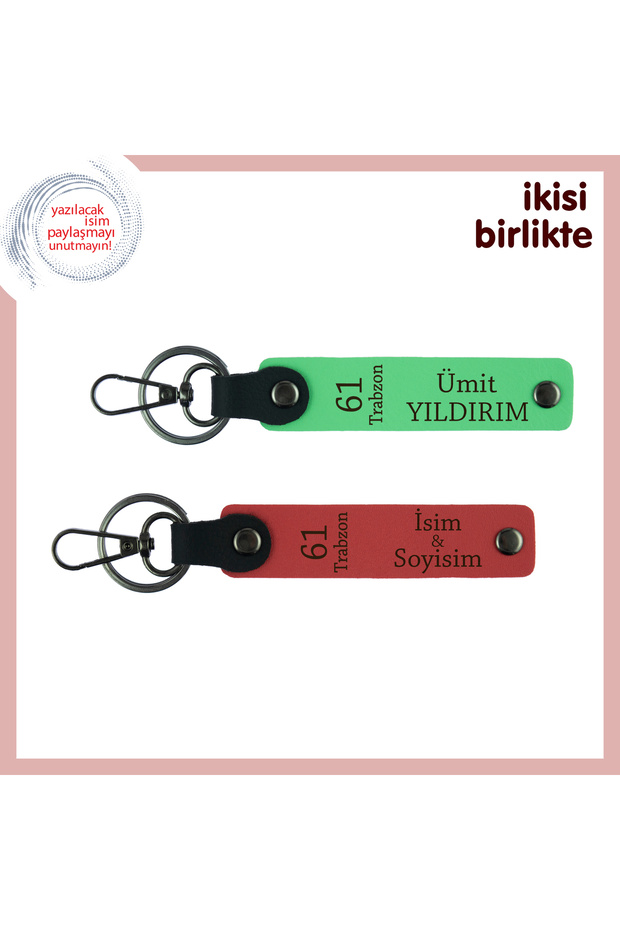 Your Name Can Be Written, Pistachio Green-Pomegranate Flower, Meaningful Leather Keychain Set for Foreigner Trabzonluyu