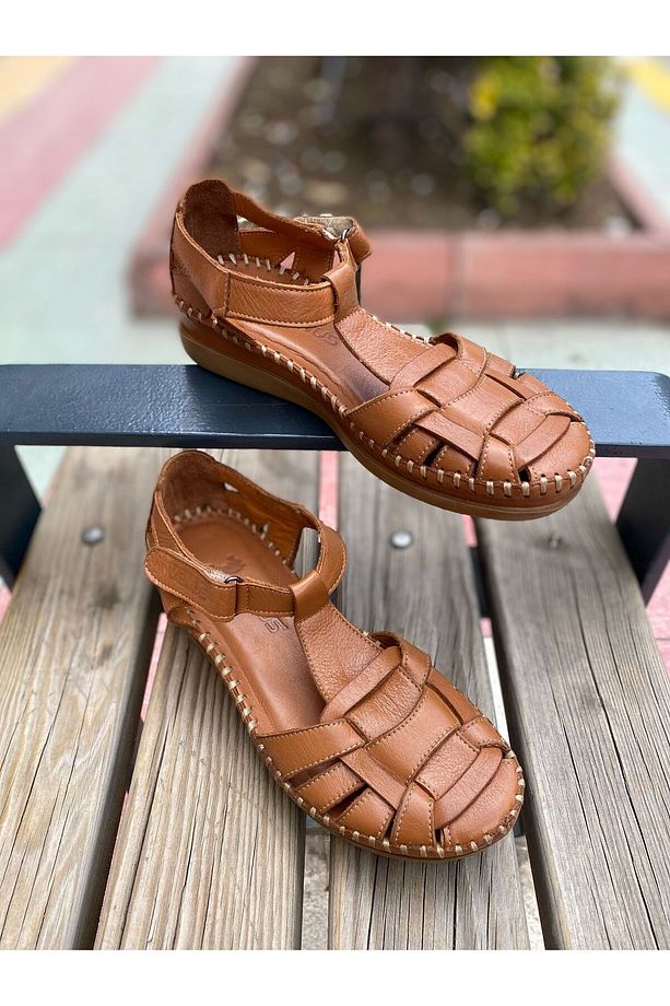 240335030 Günlük Yumuşak Hakiki Deri Sandalet Taba Deri - 3