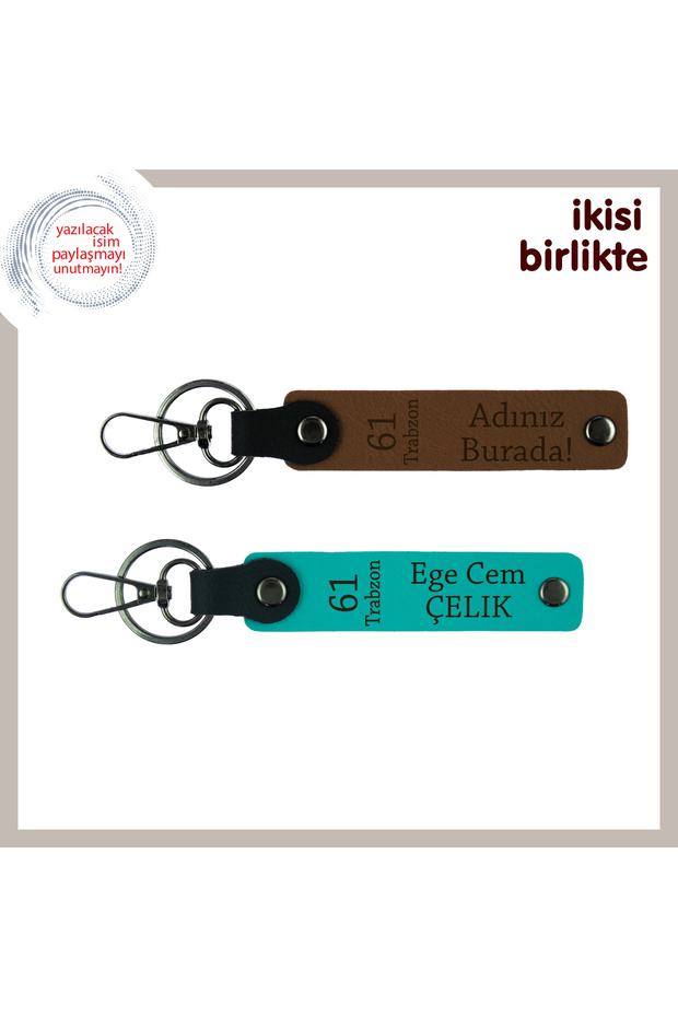 My Name Can Be Written Gift Option, Light Brown-K Turquoise, 61 Written Leather Keychain, Special for Trabzon