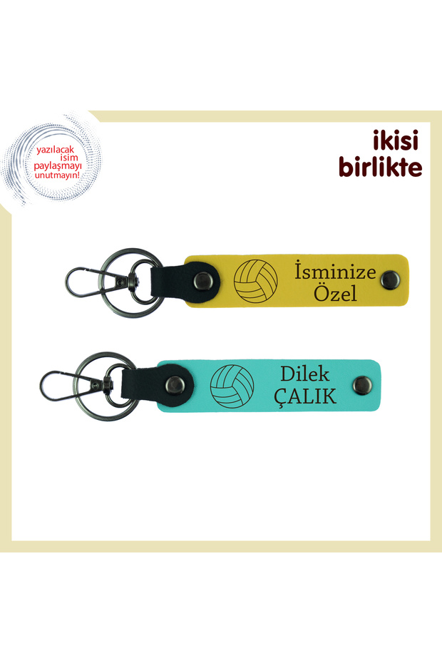 Athlete Child Inspired Gift, Volleyball Themed Leather Keychain Set, Yellow-Turquoise