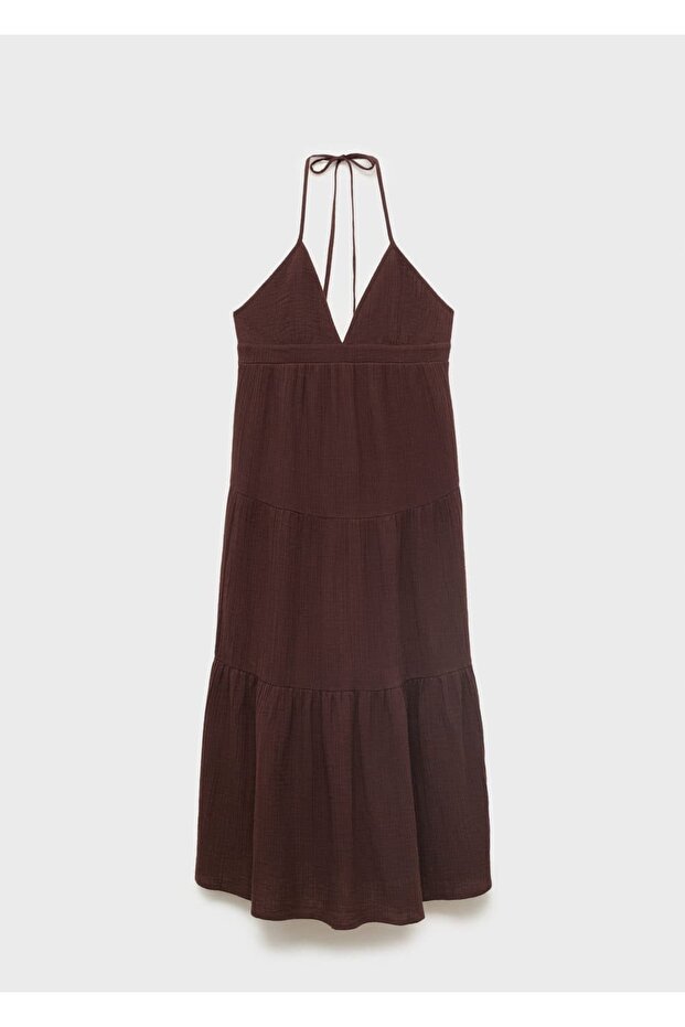 V yakalı pamuklu elbise - 3