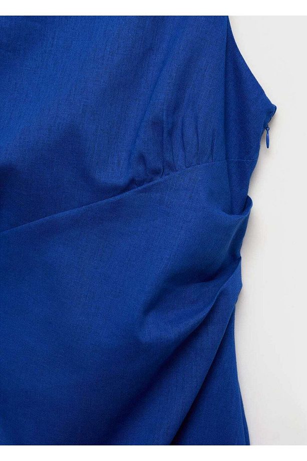 Kısa Drapeli Linen Elbise - 5