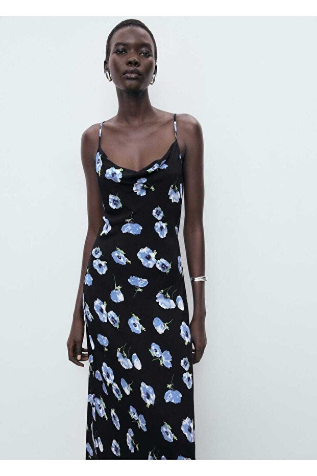 Drapeli yaka uzun elbise - 1