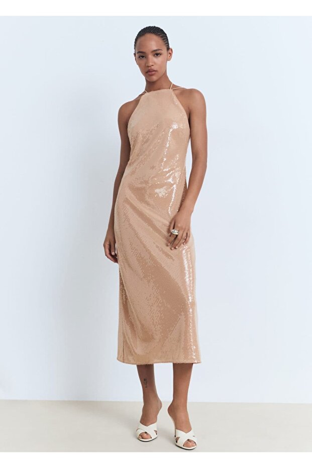 Halter yaka payetli elbise - 2