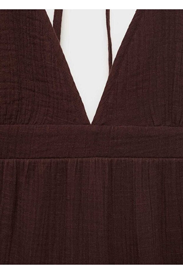 V yakalı pamuklu elbise - 7