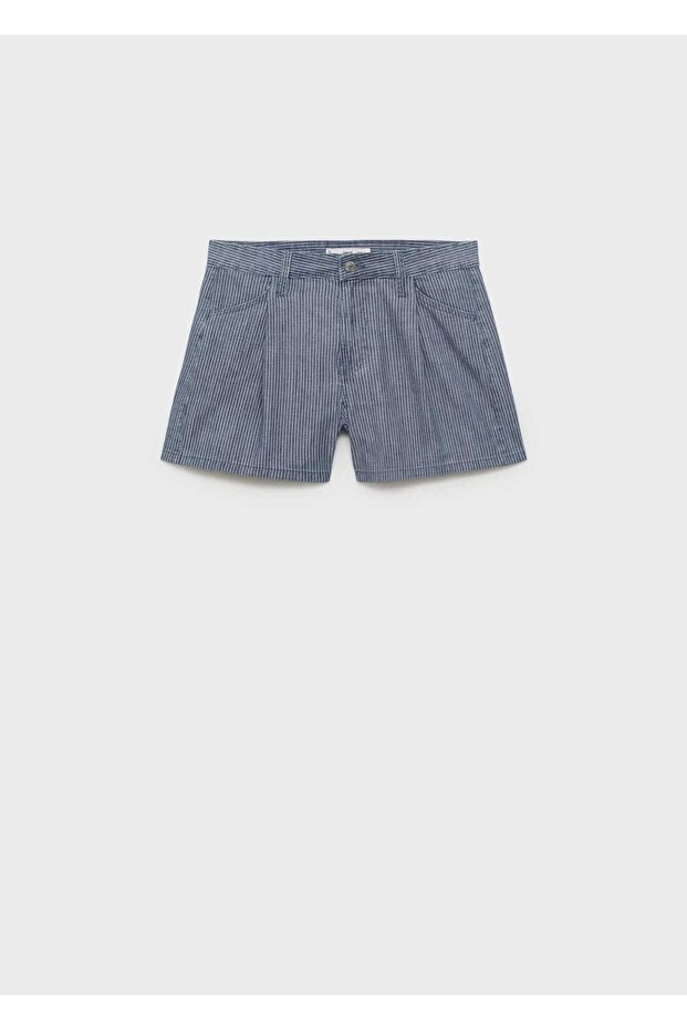 Çizgili pileli denim şort - 3