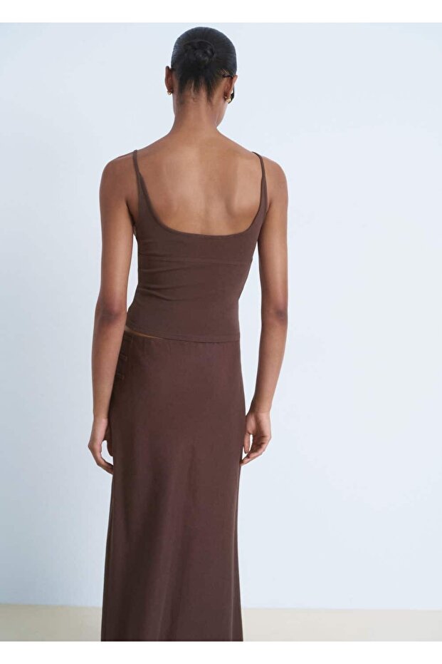 V yaka pamuklu bluz - 4