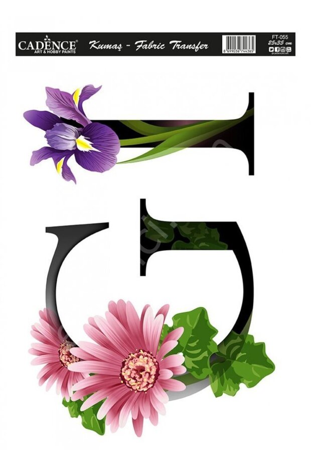 Kt-55 Cadence Fabric Transfer 25X35 Floral Letter Series