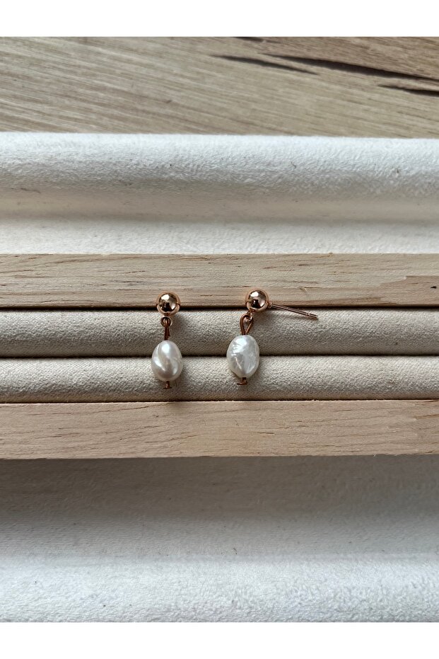 Real Pearl Copper Rose Gold Ball Earrings Handmade