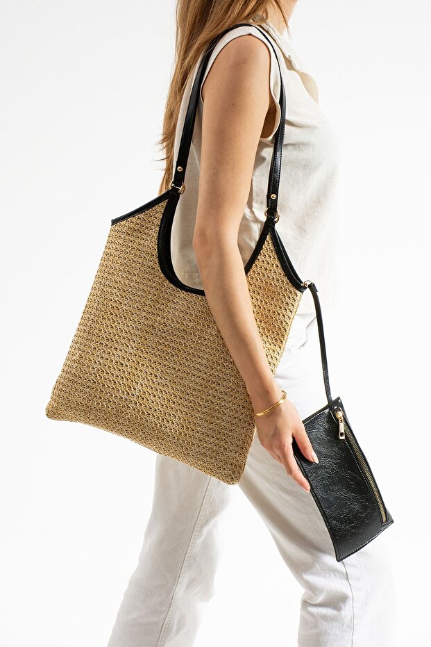 Moon Straw Wallet Women's Hand and Shoulder Bag