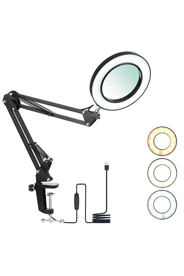 Sr5X Led Lighted Desk Magnifier |   5X Magnification, 72 Leds, Foldable Arm, 3 Light Modes & 10 Level Lights - 1