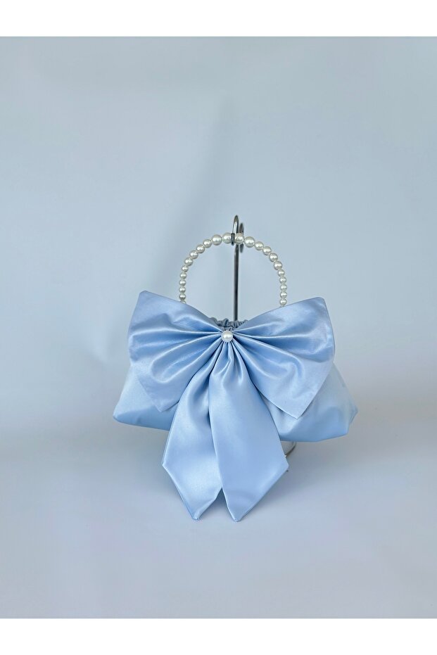 Baby Blue Bow Pearl Portfolio Evening Dress Handbag