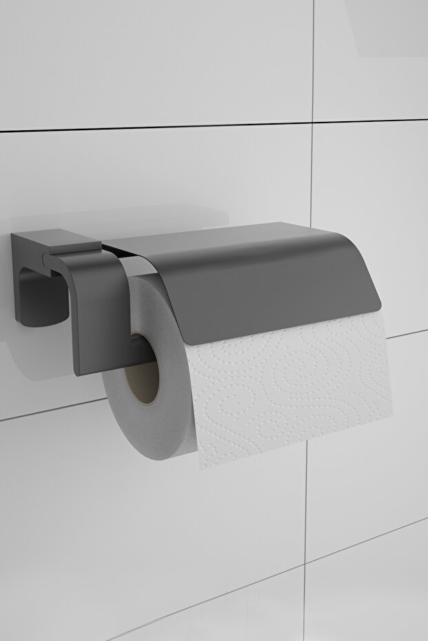 Premium Matte Black Stainless Toilet Roll Holder with Lid