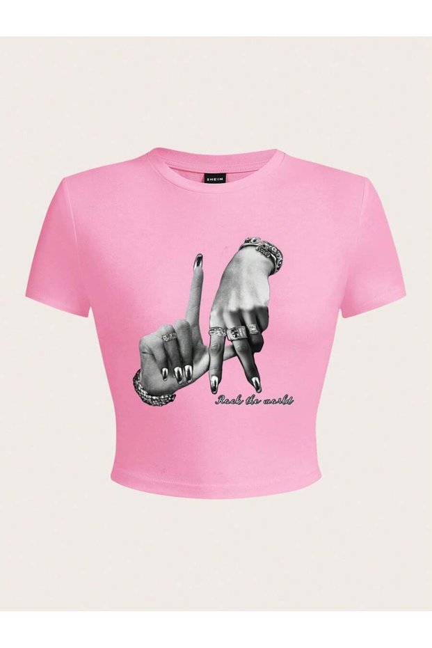 Women's Rock the World Printed Baby Tee Crop T-Shirt