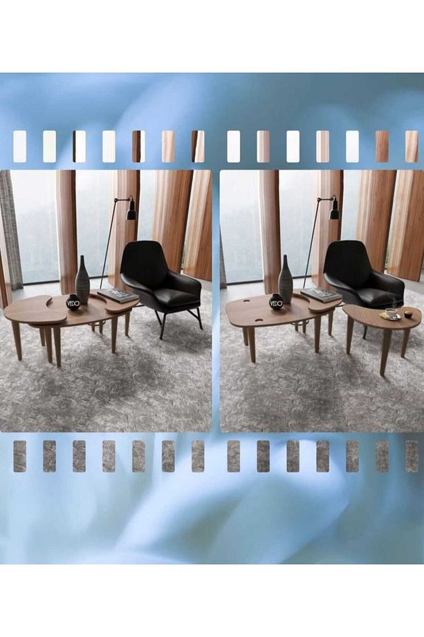 Ahşap Desenli Mdf Orta Sehpa - 3lü Sehpa - Zigon Sehpa - 4
