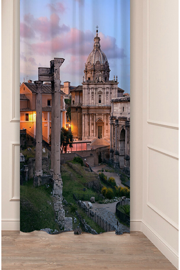 Castle Museum History Ancient City Landscape Special Design Digital Printed (Single Wing) Modern Stylish Background Curtain