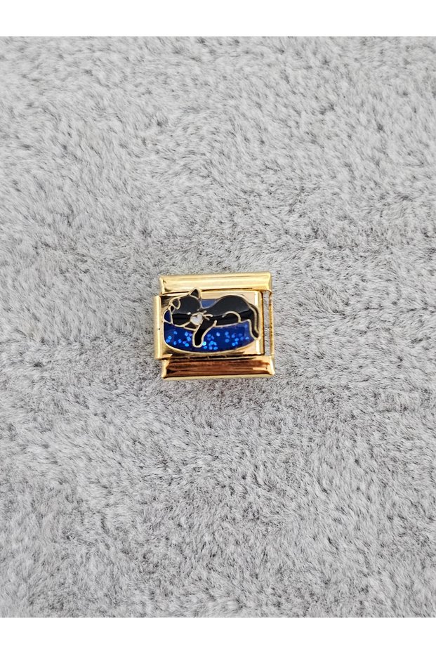 Cat Themed - Gold Black Cat Italian Bracelet Charm