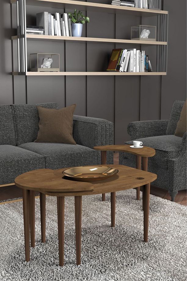 Ahşap Desenli Mdf Orta Sehpa - 3lü Sehpa - Zigon Sehpa - 2