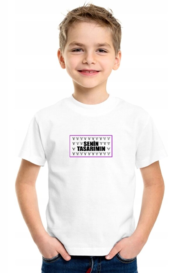 Children's Front Back Your Design Basic Tshirt - White - 2