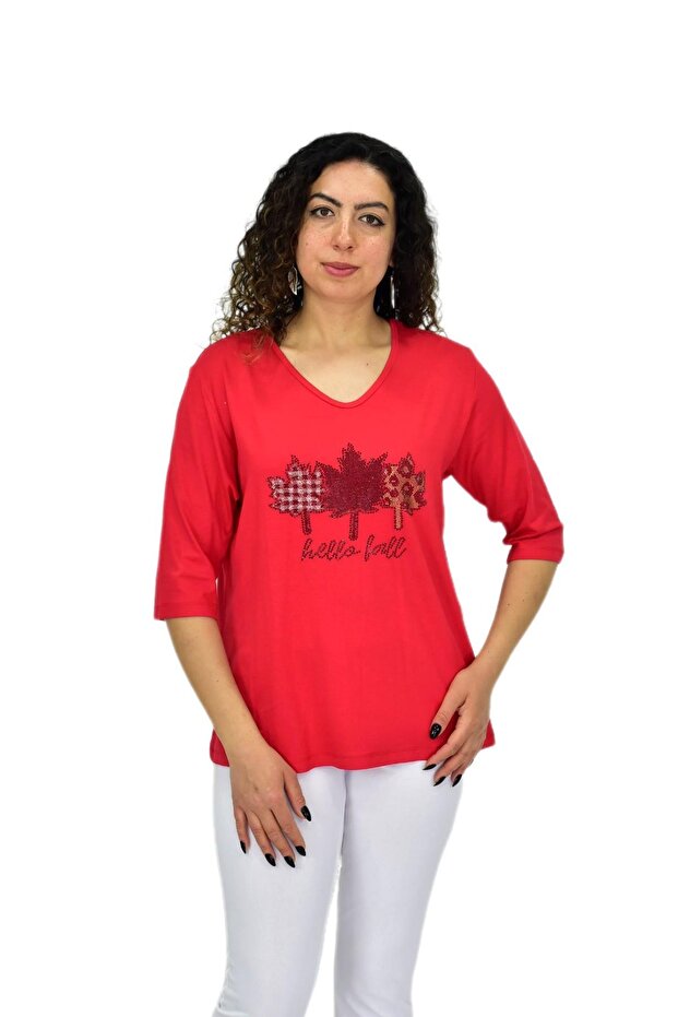 بلوزة نسائية بأكمام قصيرة مرصعة بالأحجار BGL-ST04711