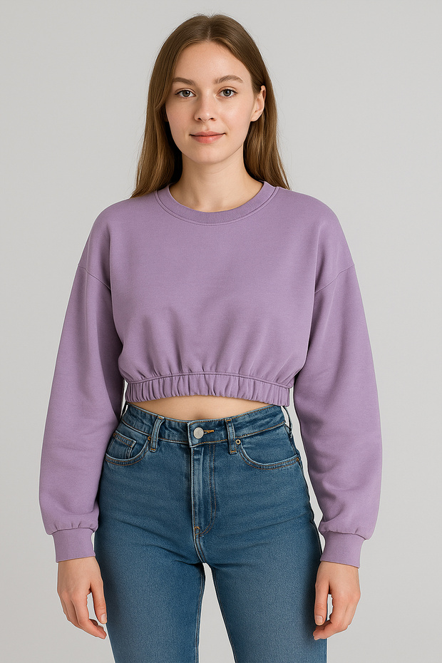 Elastic Hem Crop Sweatshirt