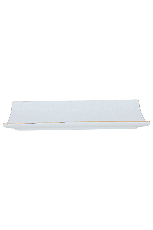 Porcelain Dessert Plate Alsaif Gallery, 30×13×3 cm, Rectangular, Golden Trim - White