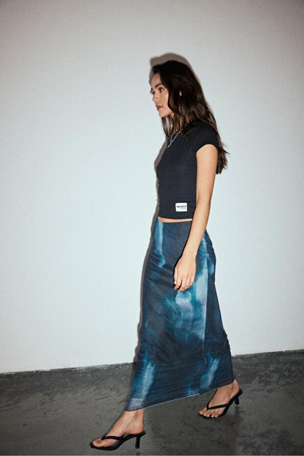 Patterned Tulle Fitted Maxi Skirt - 3