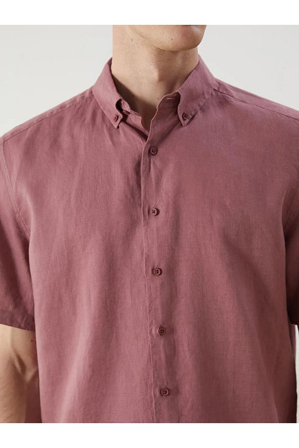 SOUTHBLUE Pembe Regular Fit Kısa Kollu Keten Erkek Gömlek - 3