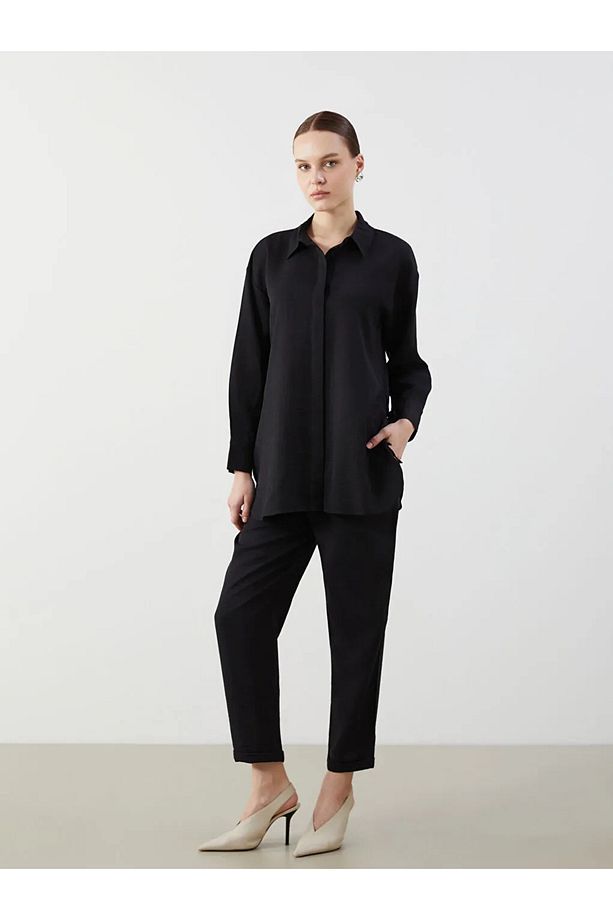 LCW Modest Siyah Loose Fit Kadın Gömlek Tunik - 2