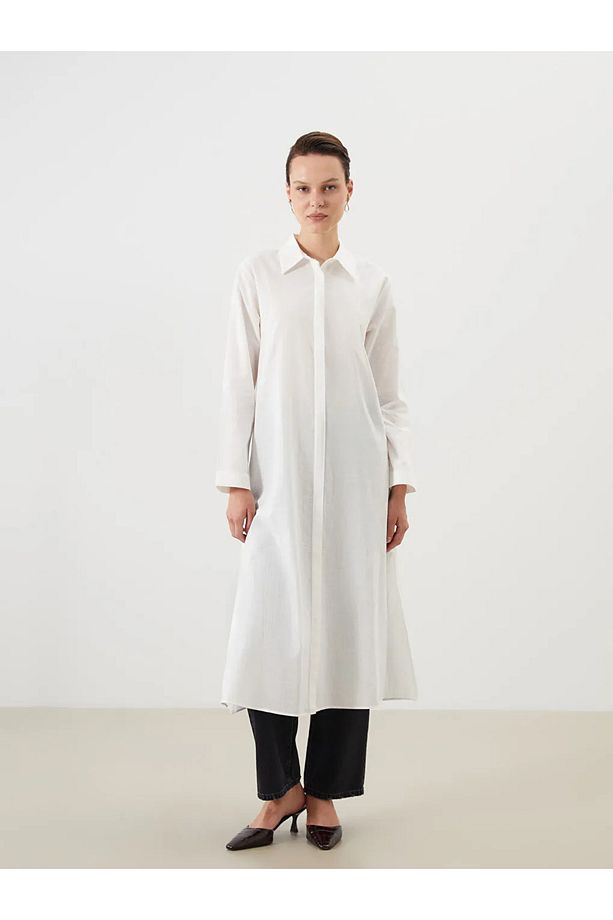 LCW Modest Ekru Loose Fit Kadın Gömlek Tunik - 2