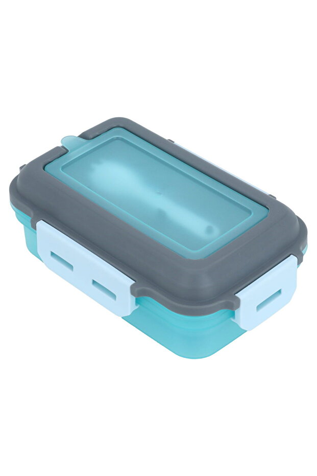 Saif Gallery Plastic Lunch Box, 1.2 L, Rectangular, with Lid - Blue