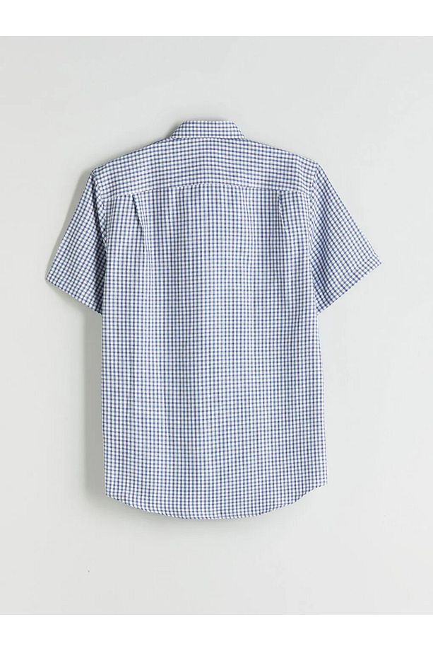 LCWAIKIKI Formal Lacivert Regular Fit Kısa Kollu Ekose Gabardin Erkek Gömlek - 4